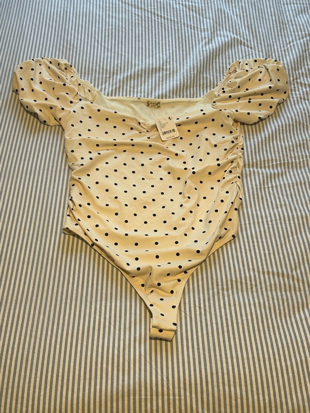Free people Cream Polka Dot Puff Sleeve One-Piece Bodysuit
